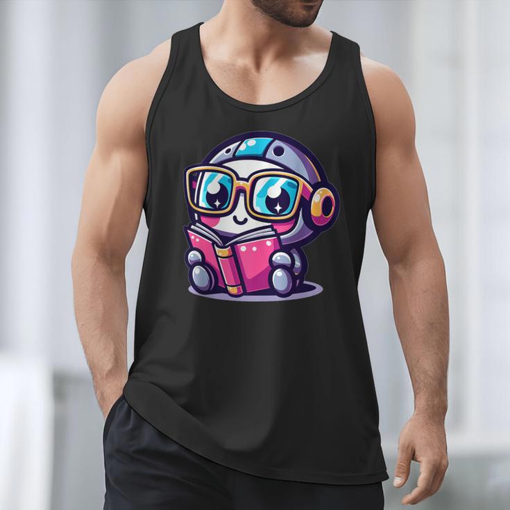 Adorable Book Lover Robot With Reading Glasses Cute Men Tank Top