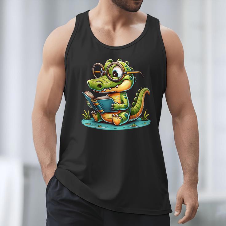 Alligator Reading a Book Animal Men Tank Top