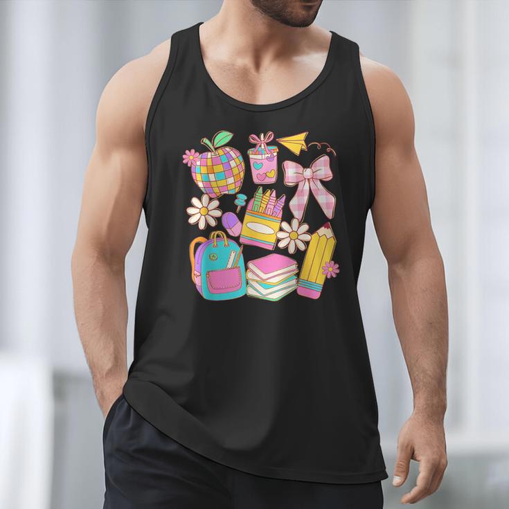 Apple Disco Pencil Books Bow Teacher Student Back To School Men Tank Top