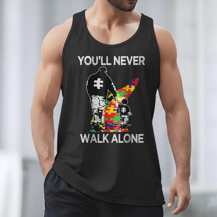 Autism Dad Support Alone Puzzle You'Ll Never Walk Men Tank Top