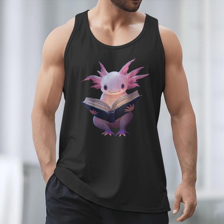 Axolotl Bookworm Reading Book Kawaii Graphic Men Tank Top