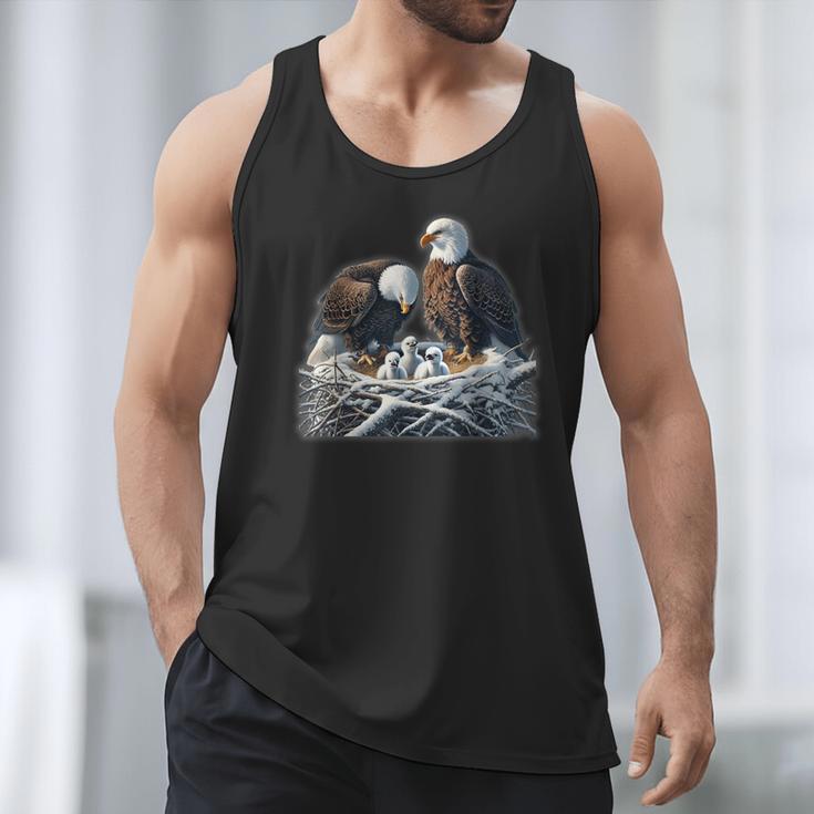 Bald Eagle Dad Mom Three Eaglet Chicks Babies In The Nest Men Tank Top