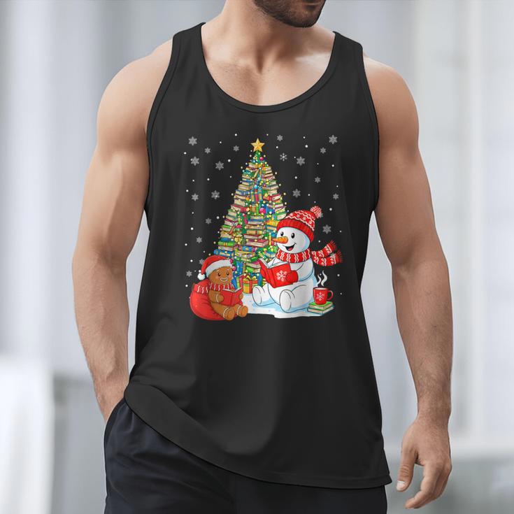 Book Christmas Tree Bookworm Gingerbread Man Snowman Reading Men Tank Top