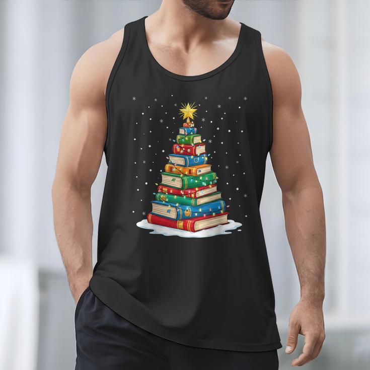 Book Christmas Tree Xmas Lights Book Lover Teacher Librarian Men Tank Top