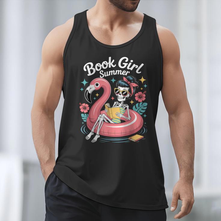 Book Girl Summer Skeleton Reading Books Lovers Beach Men Tank Top