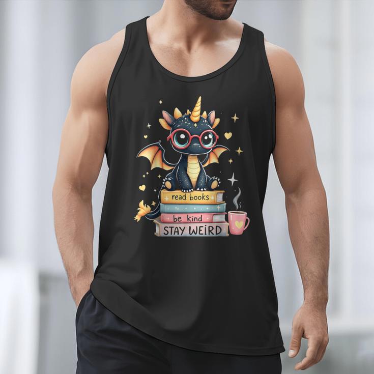 Book Lover Chibi Dragon With Big Red Glasses Bookworm Men Tank Top