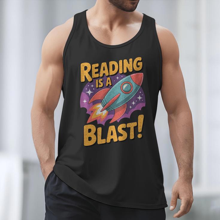 Book Lover Kids And Adults Reading Is a Blast Rocket Ship Men Tank Top