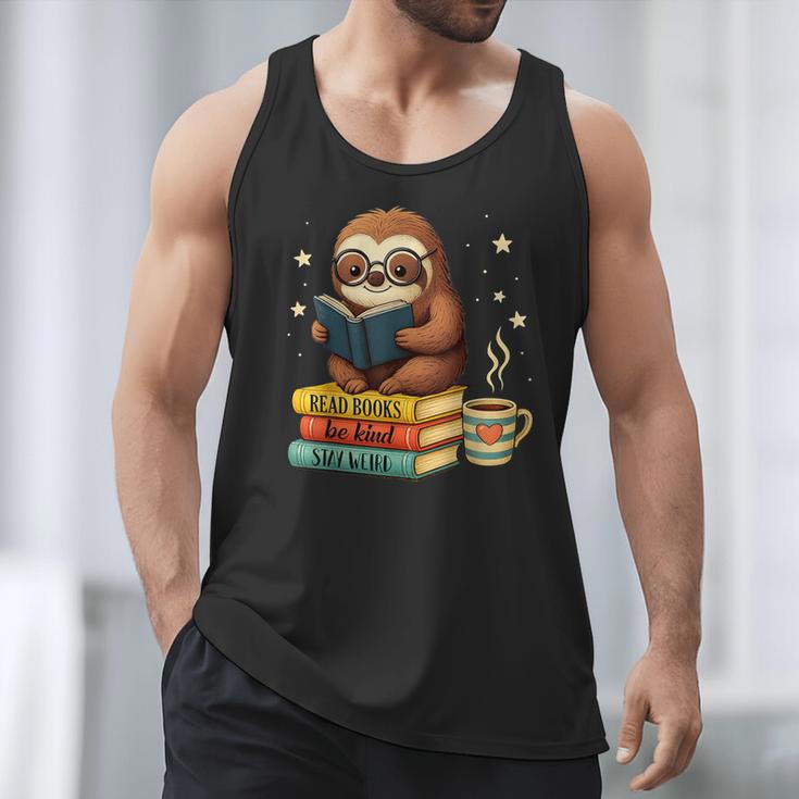 Book Lover Sloth Reading Bookish Library Read Books Be Kind Men Tank Top
