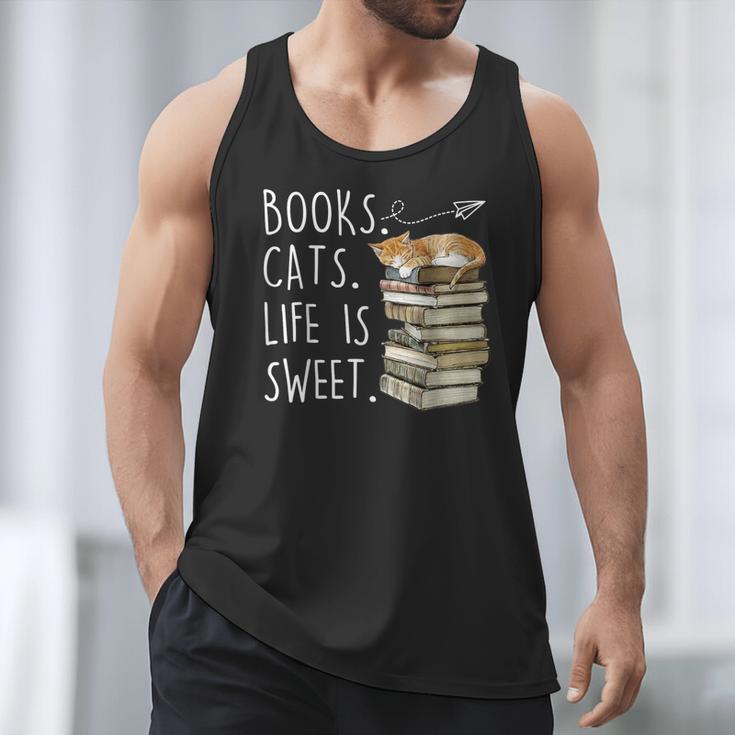 Book Lovers Books Cats Life Is Sweet Cat Lover Men Tank Top