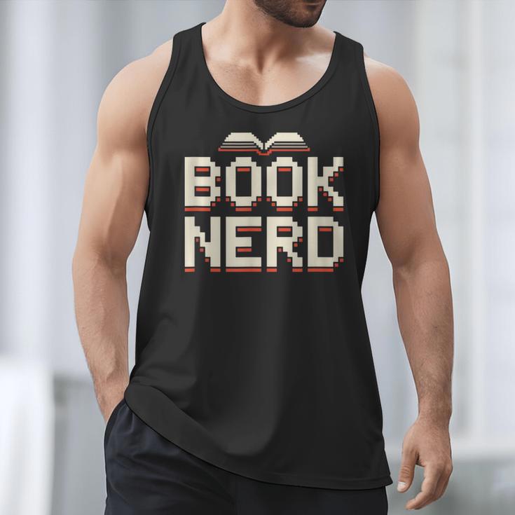 Book Nerd Retro Pixel Reading Librarian Aesthetic Men Tank Top