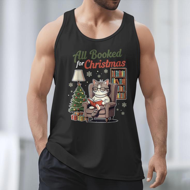 All Booked For Christmas Cute Bookish Cat Lover Men Tank Top