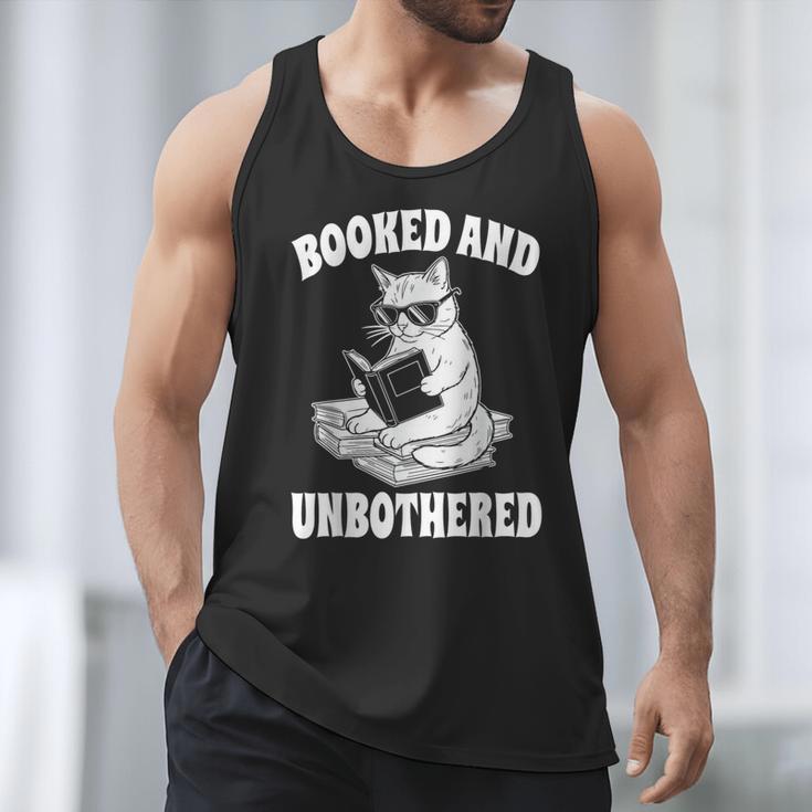 Booked And Unbothered Cat Reading Book Lovers Men Tank Top