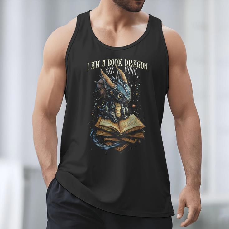 Bookish Quote I Am a Book Dragon Not a Worm Reading Book Men Tank Top