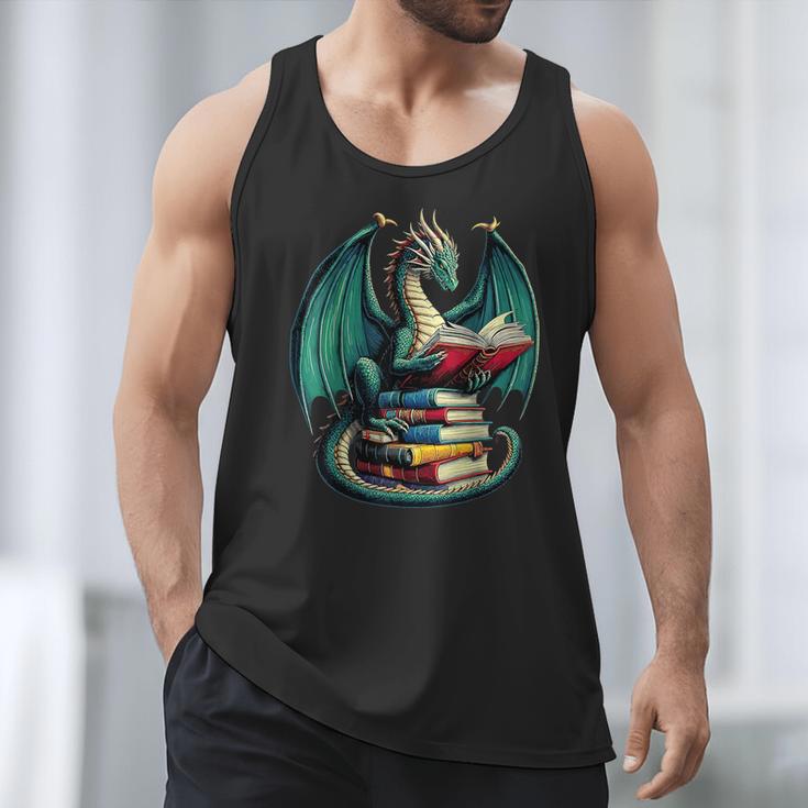 Books Dragon Reading Book Lover Men Tank Top