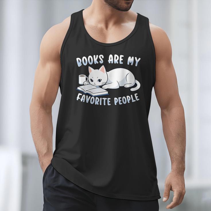 Books Are My Favorite People Cat With Coffee Mug Book Lovers Men Tank Top