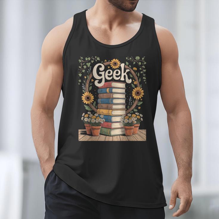 Books Geek Sunflower Floral Cute Vintage Books Reader Lover Men Tank Top