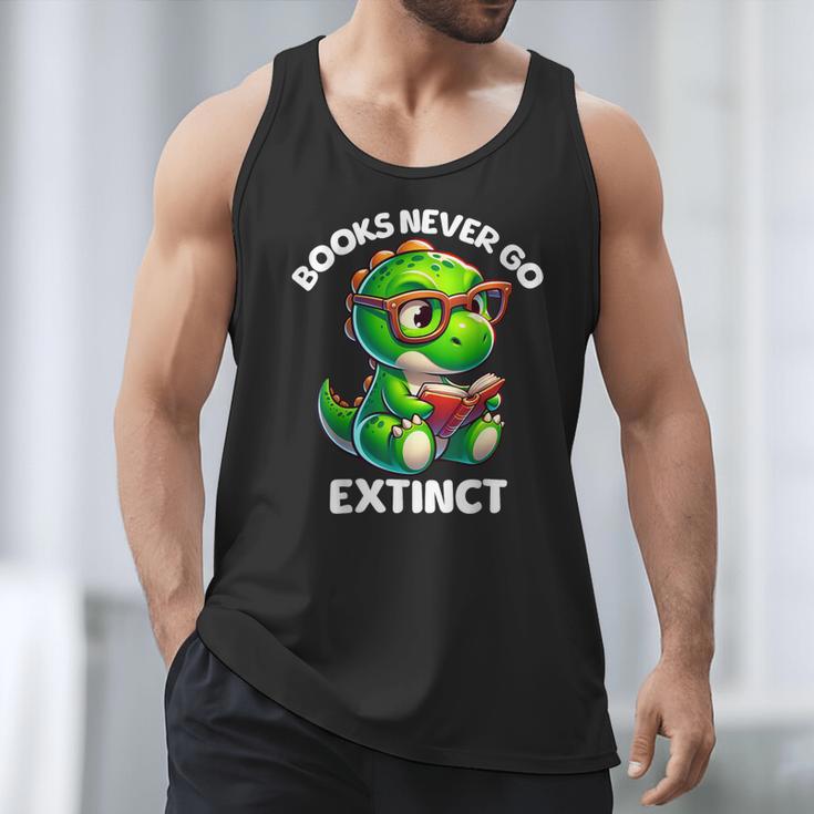 Books Never Go Extinct Reading Dinosaur Bookish Nerdy Men Tank Top