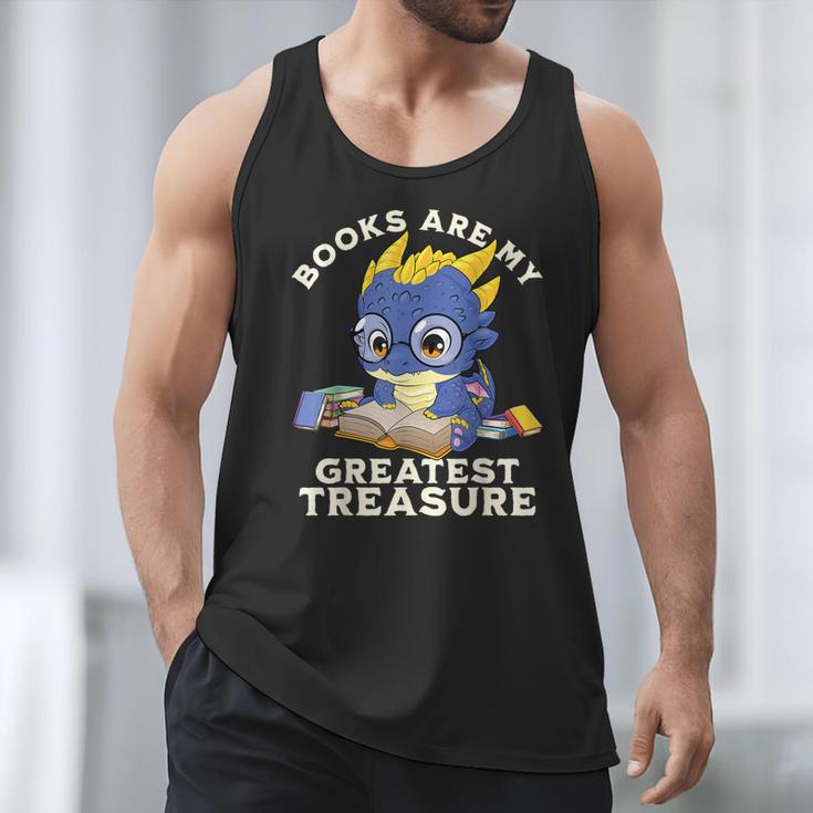 Books Are My Greatest Treasure Kawaii Dragon Reading Books Men Tank Top