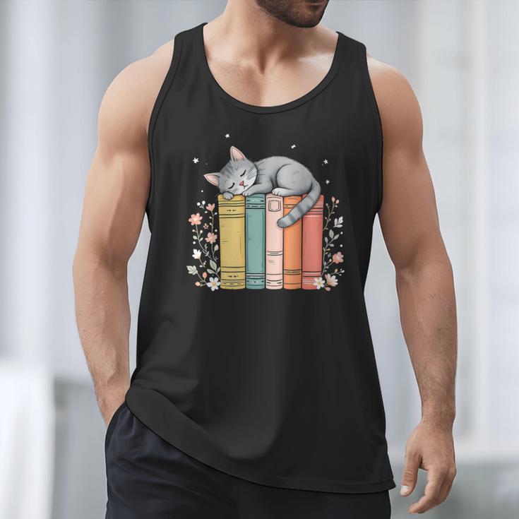 Books Lover Cute Sleepy Cat Relax Reading Vibe Men Tank Top