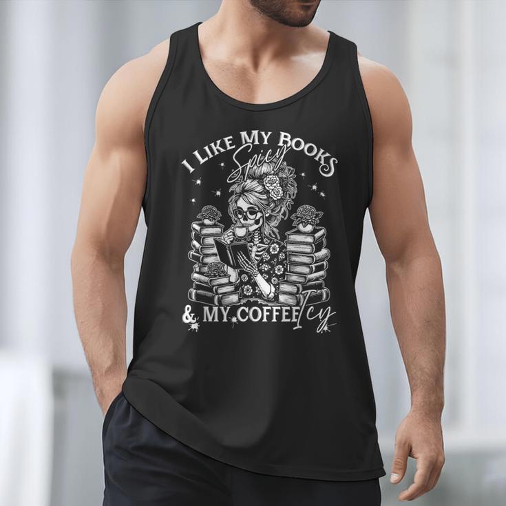 I Like My Books Spicy And My Coffee ICY Skeleton Meme Men Tank Top