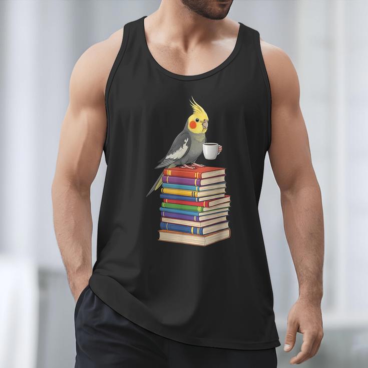 Bookworm Cockatiel Bird Reading Books Drinking Coffee Lover Men Tank Top