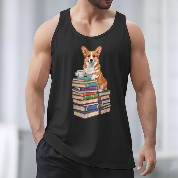 Bookworm Corgi Reading Books Drinking Coffee Dog Lover Men Tank Top