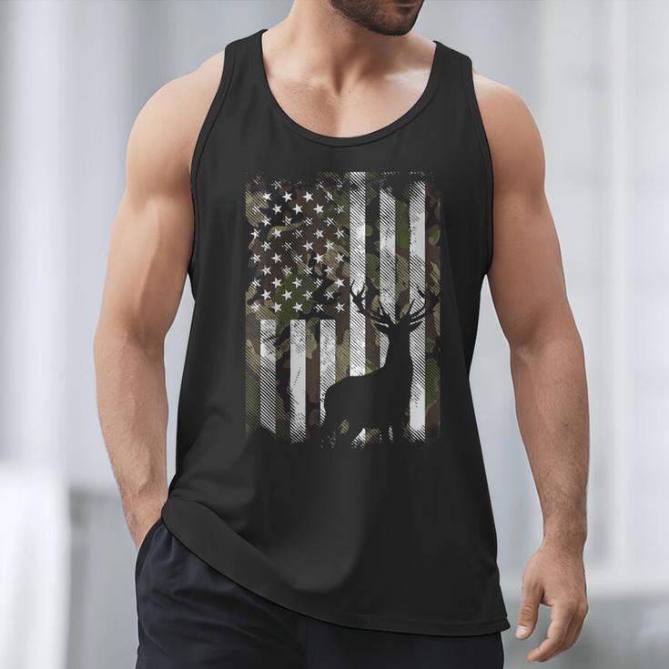 Camo US Flag Deer Elk Buck Camoflage Hunting Hunter Dad Short Sleeve Men Tank Top
