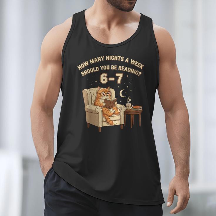 Cat Reading 6-7 Meme English Teacher Book Lover Humor Men Tank Top