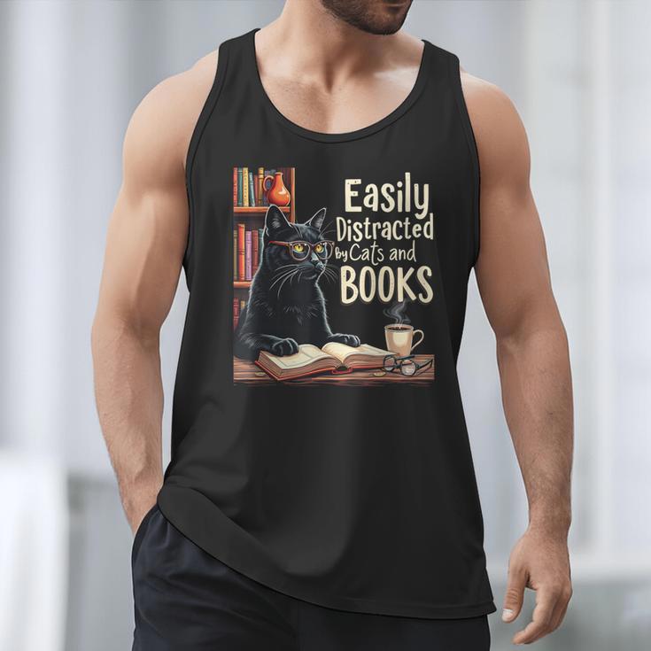 Cats And Books Book & Cat Lover Easily Distracted By Men Tank Top