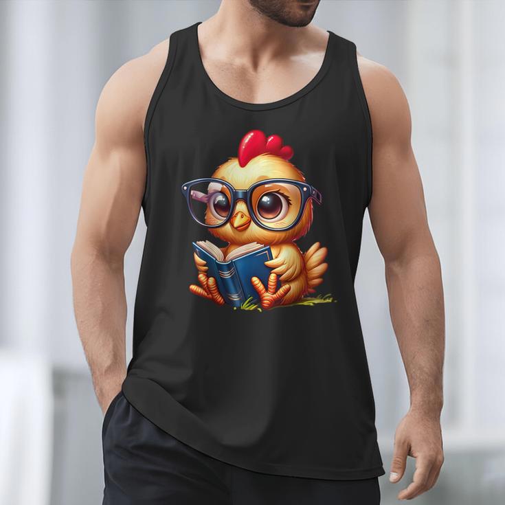 Chicken Reading a Book Farm Animal Chick Men Tank Top