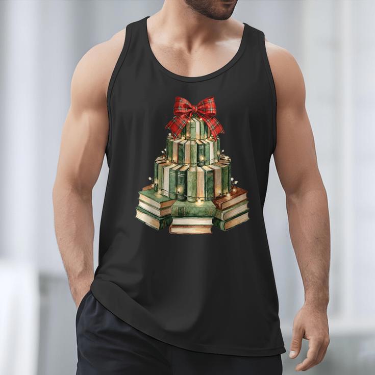 Christmas Book Tree Coquette Bow Xmas Reading Librarian Girl Men Tank Top