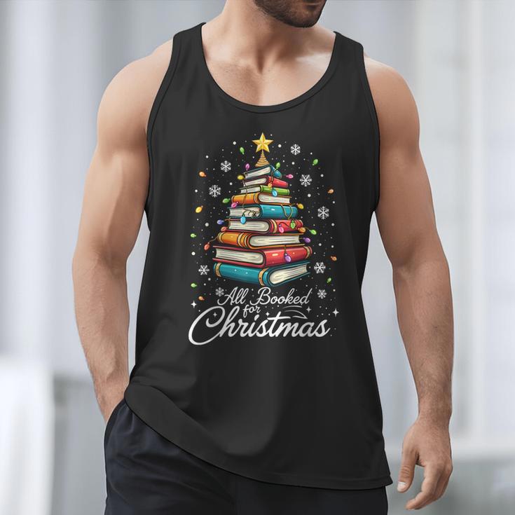 Christmas Book Tree Shirt Book Lover Librarian All Booked For Christmas Women's Christmas Book Lover Librarian Men Tank Top