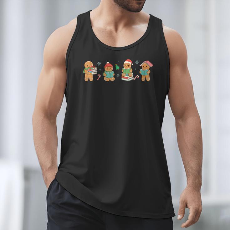 Christmas Library Gingerbread Man Books Lover Bookish Men Tank Top