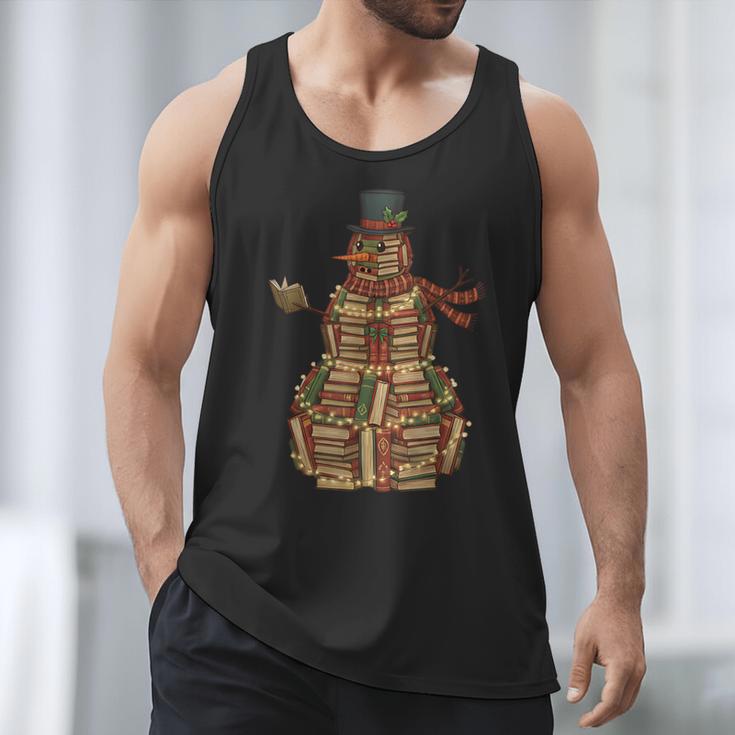 Christmas Snowman Made Of Books Holiday Reading Xmas Men Tank Top