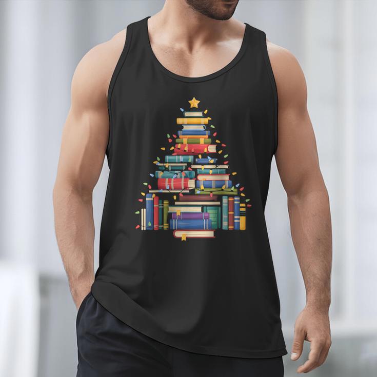 Christmas Tree Made Of Books Librarian Reader Holiday Men Tank Top
