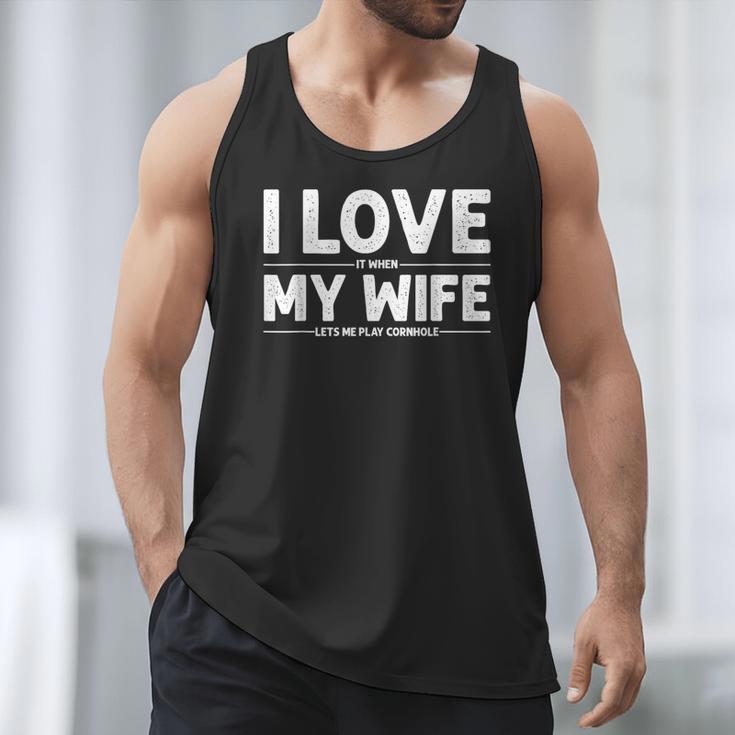 Cool Cornhole Art For Men Dad Love My Wife Husband Corn Hole Small Men Tank Top