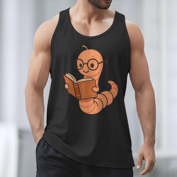 Cute Bookworm Worm Reading Book Glasses Nerdy Men Tank Top Cute Bookworm Worm Reading Book Glasses Nerdy Men Tank Top