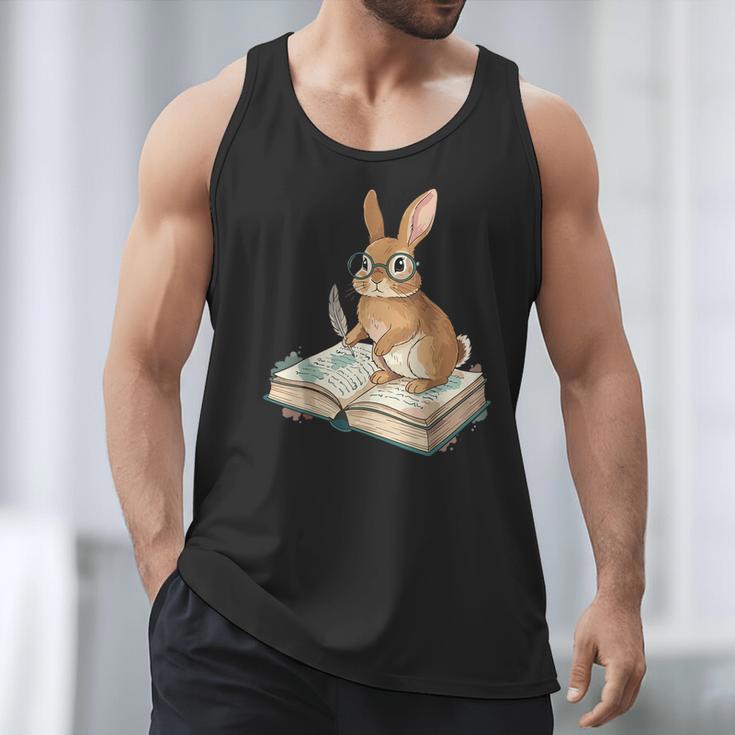 Cute Bunny Reading Book Glasses Bookworm Men Tank Top