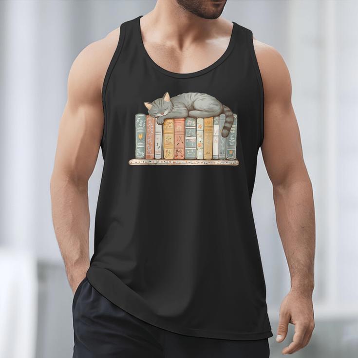 Cute Cat Sleeping On Books Men Tank Top