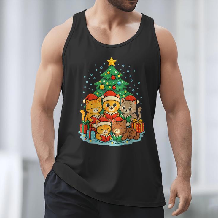 Cute Cats Reading Books Christmas Tree Men Tank Top