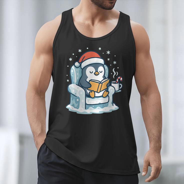 Cute Christmas Penguin Reading Book Cozy Winter Holiday Art Men Tank Top