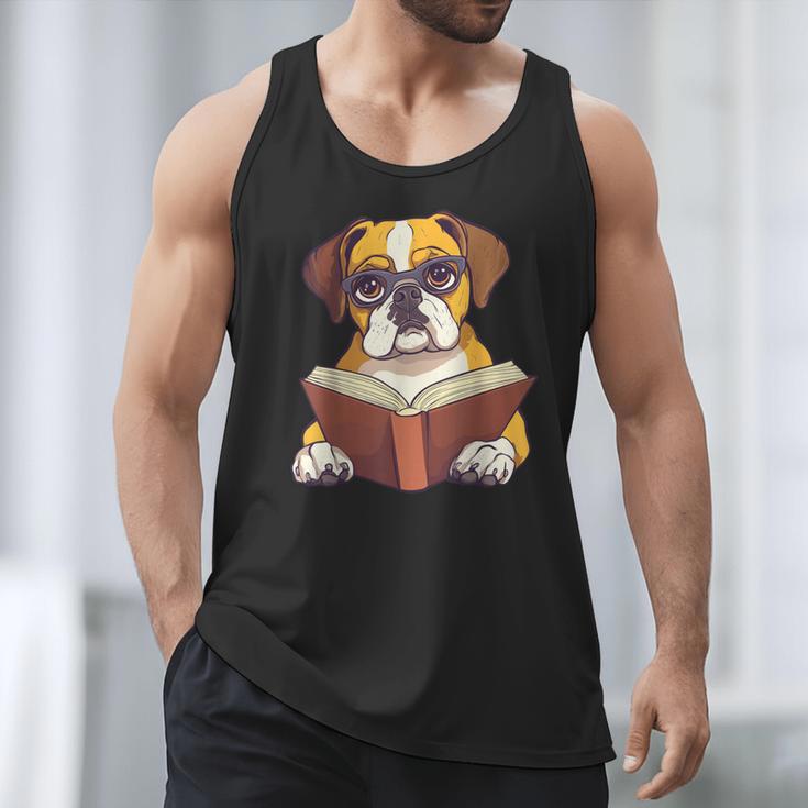 Cute Dog Boxer Reading Book Men Tank Top