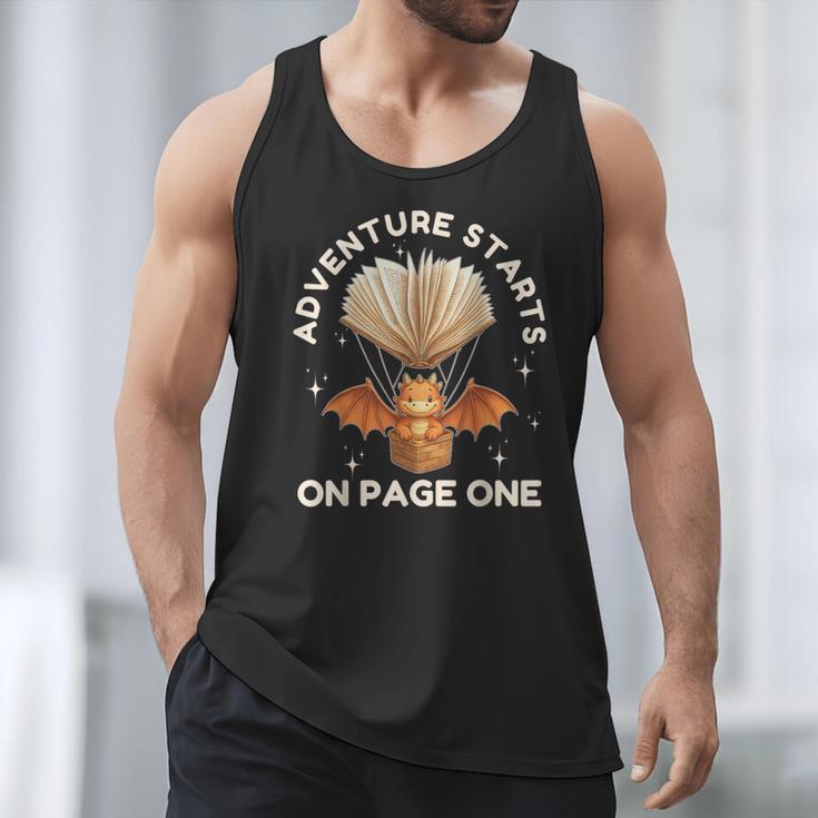 Cute Dragon Book Hot Air Balloon Adventure Fantasy Reading Men Tank Top