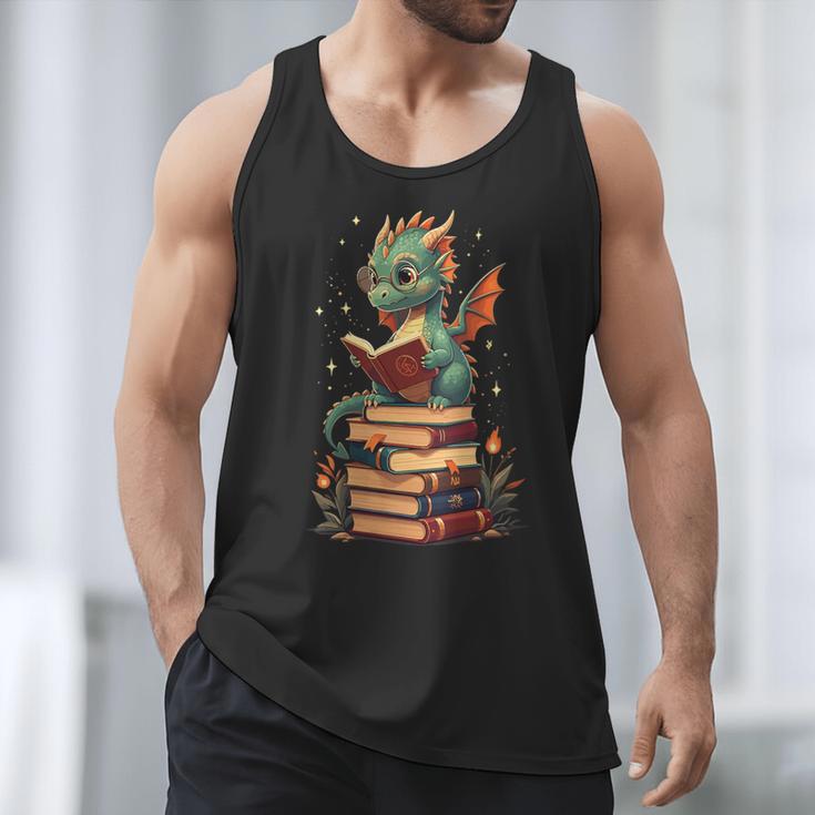 Cute Dragon Reading Book Bookworm Dragons And Books Men Tank Top