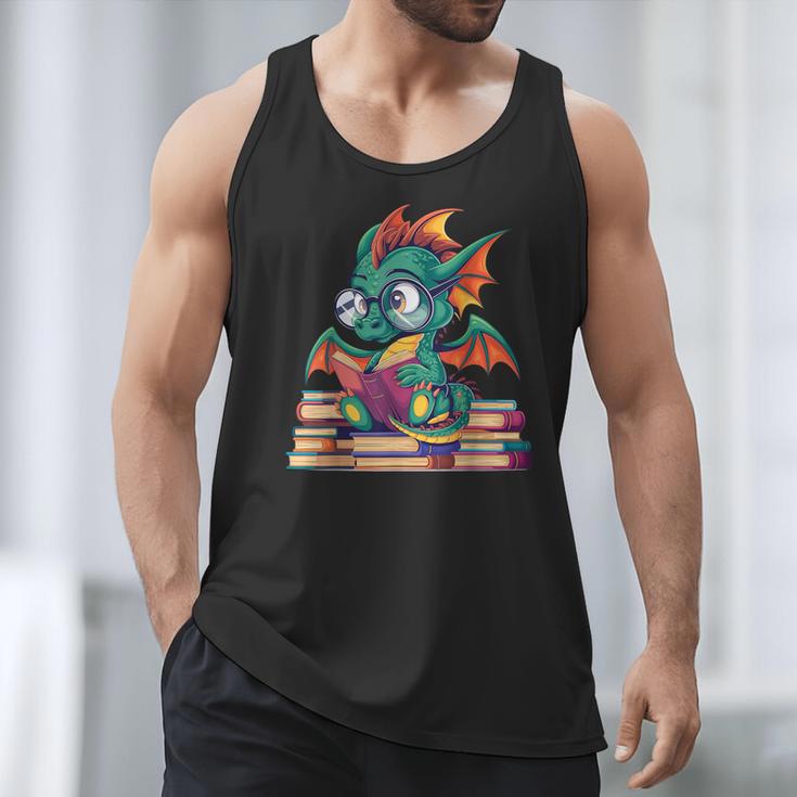 Cute Dragon Reading a Book Bookworm For Men Women Kid Men Tank Top