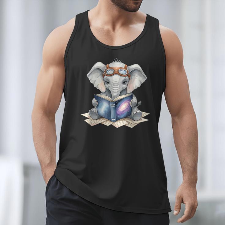 Cute Elephant Reading Universe Book Men Tank Top