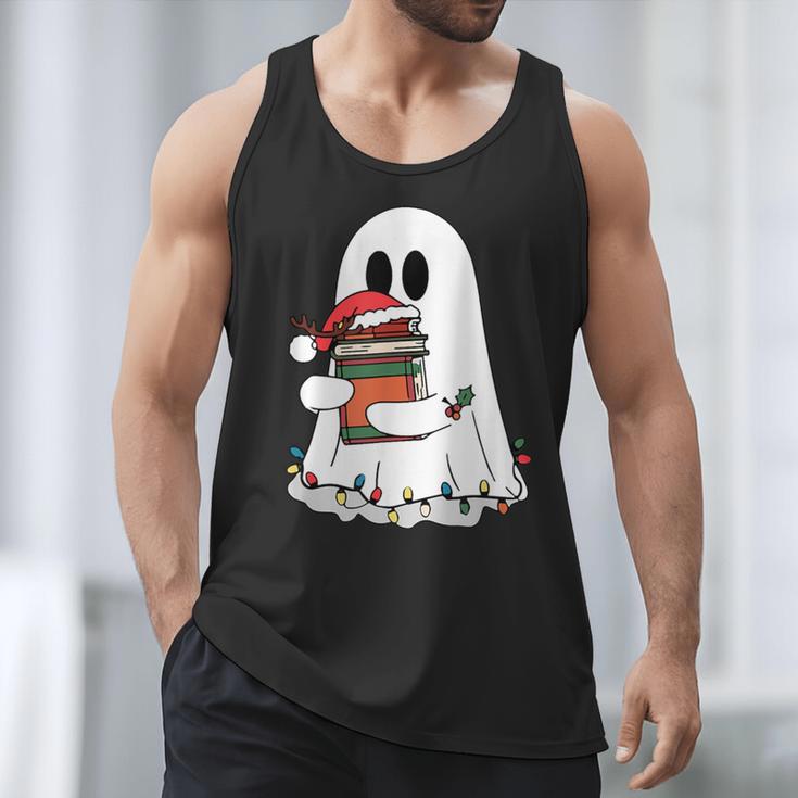 Cute Ghost Holding Books Bookish Christmas Men Tank Top