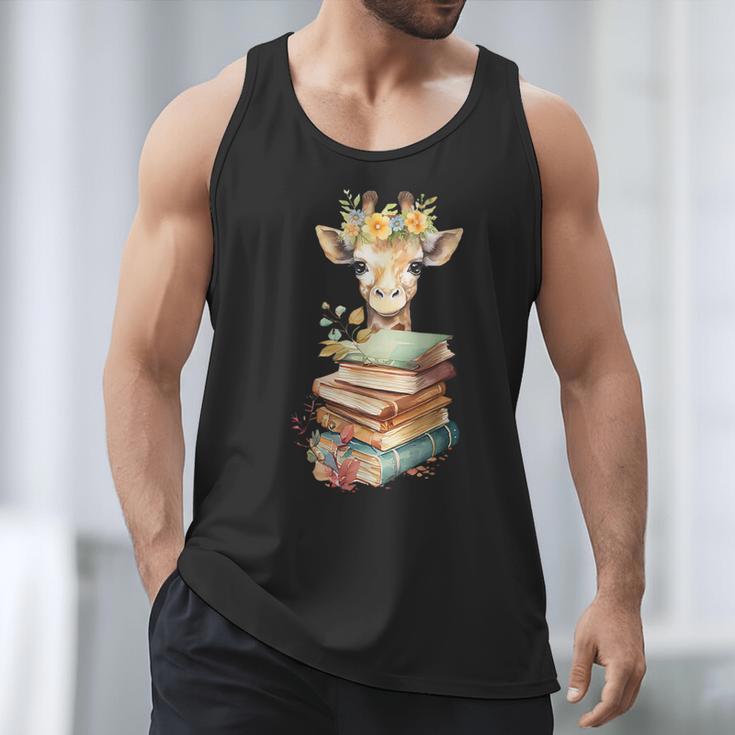 Cute Giraffe With Book Floral Bookworm Librarian Book Lover Men Tank Top