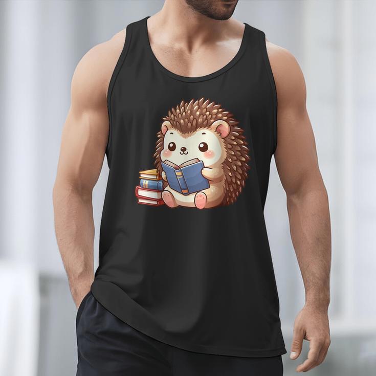 Cute Hedgehog Book Lover Readers Animal Reading Men Tank Top