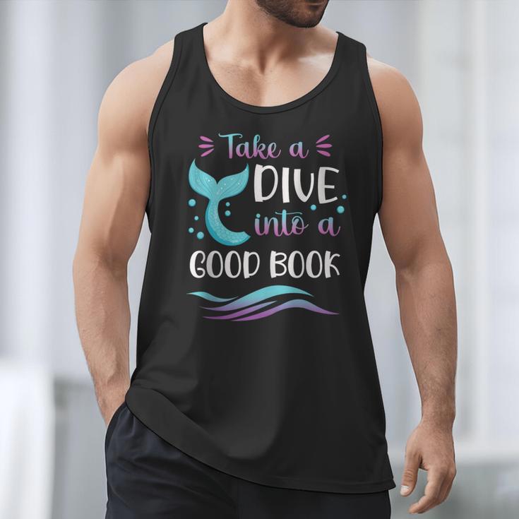Cute Mermaid Librarian Teacher Dive Into A Good Book Reading Men Tank Top